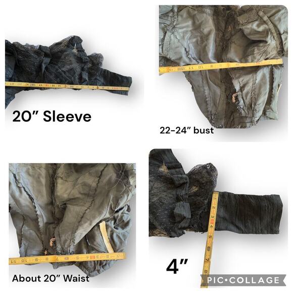 Antique Victorian Black Silk Lace Mourning Gown Dress 1900s Bodice Skirt Set - Picture 14 of 16